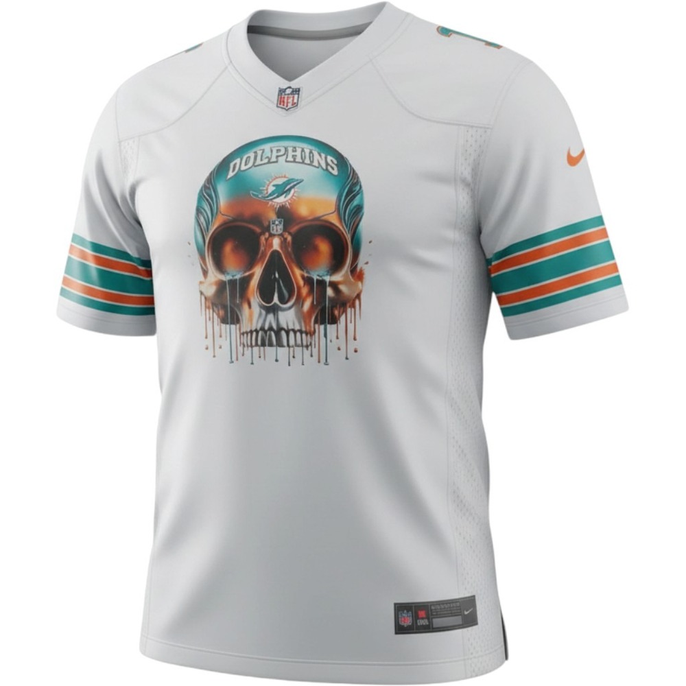 Nike Miami Dolphins Jersey Mens Medium White Excellent Skull Graphic M1011459